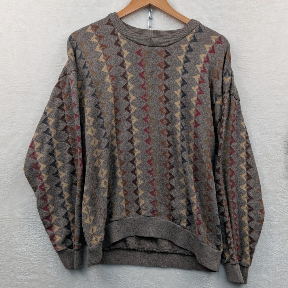 VTG Tundra‎ Sweater Men's S Brown Relaxed Fit Textured Geometric Knit 90s